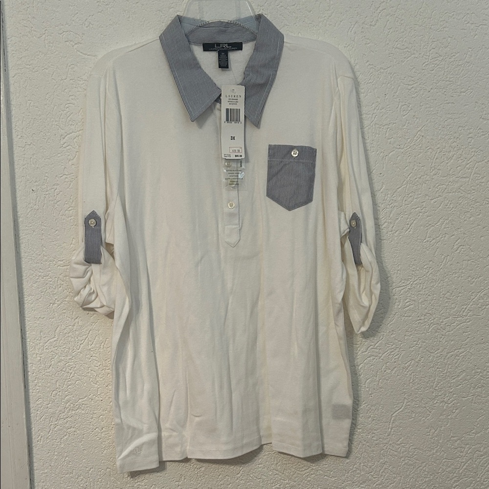 Lauren Ralph Lauren White Shirt with Gray Details